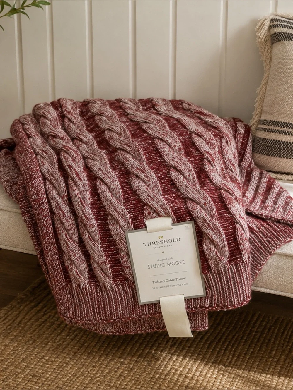 Threshold™ designed with Studio McGee Twisted Cable Throw Blanket 50”x60” Burgun